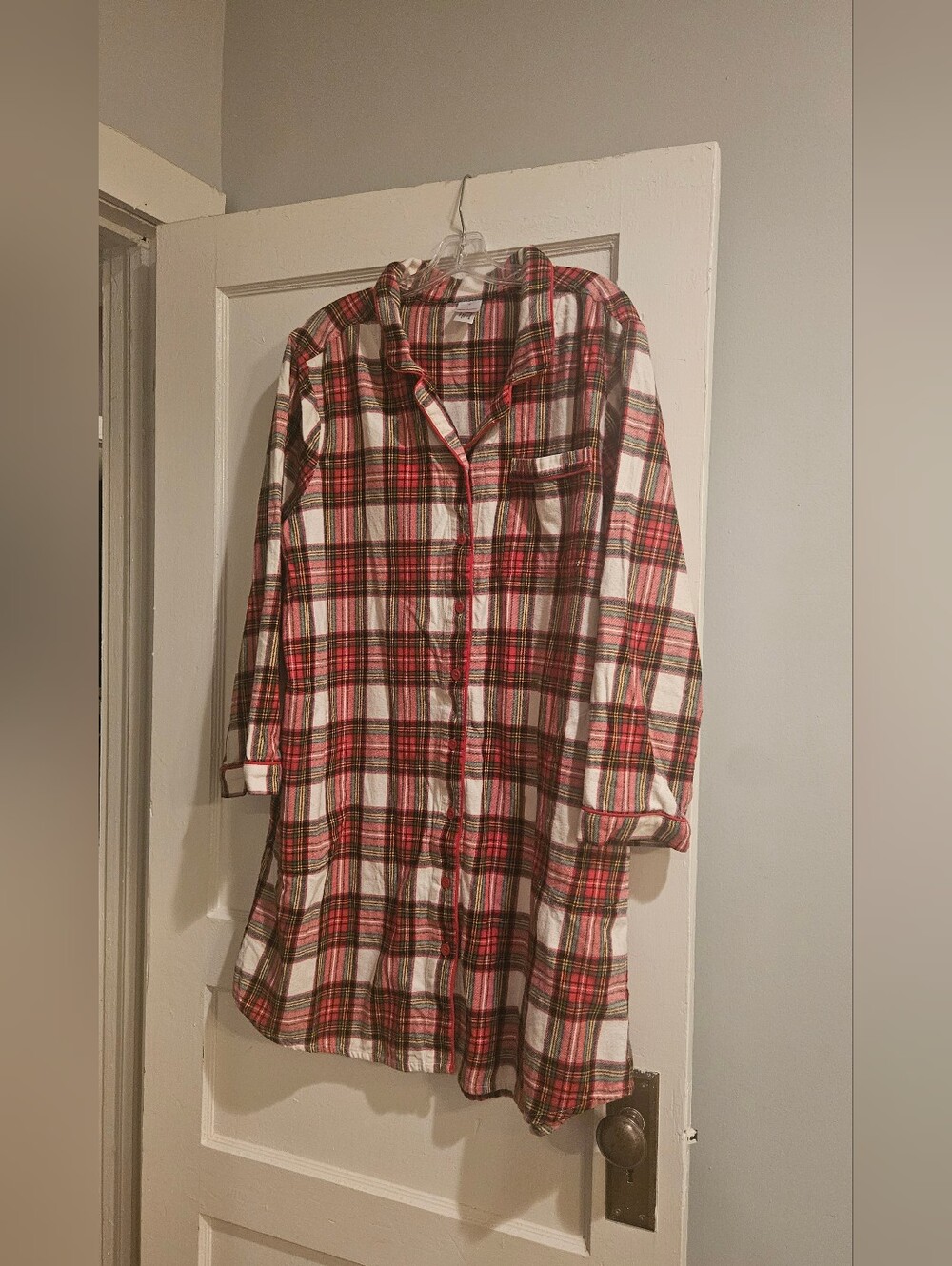Hanna Andersson Plaid Red and White Adult Classic Button-Up Nightgown, Size XL